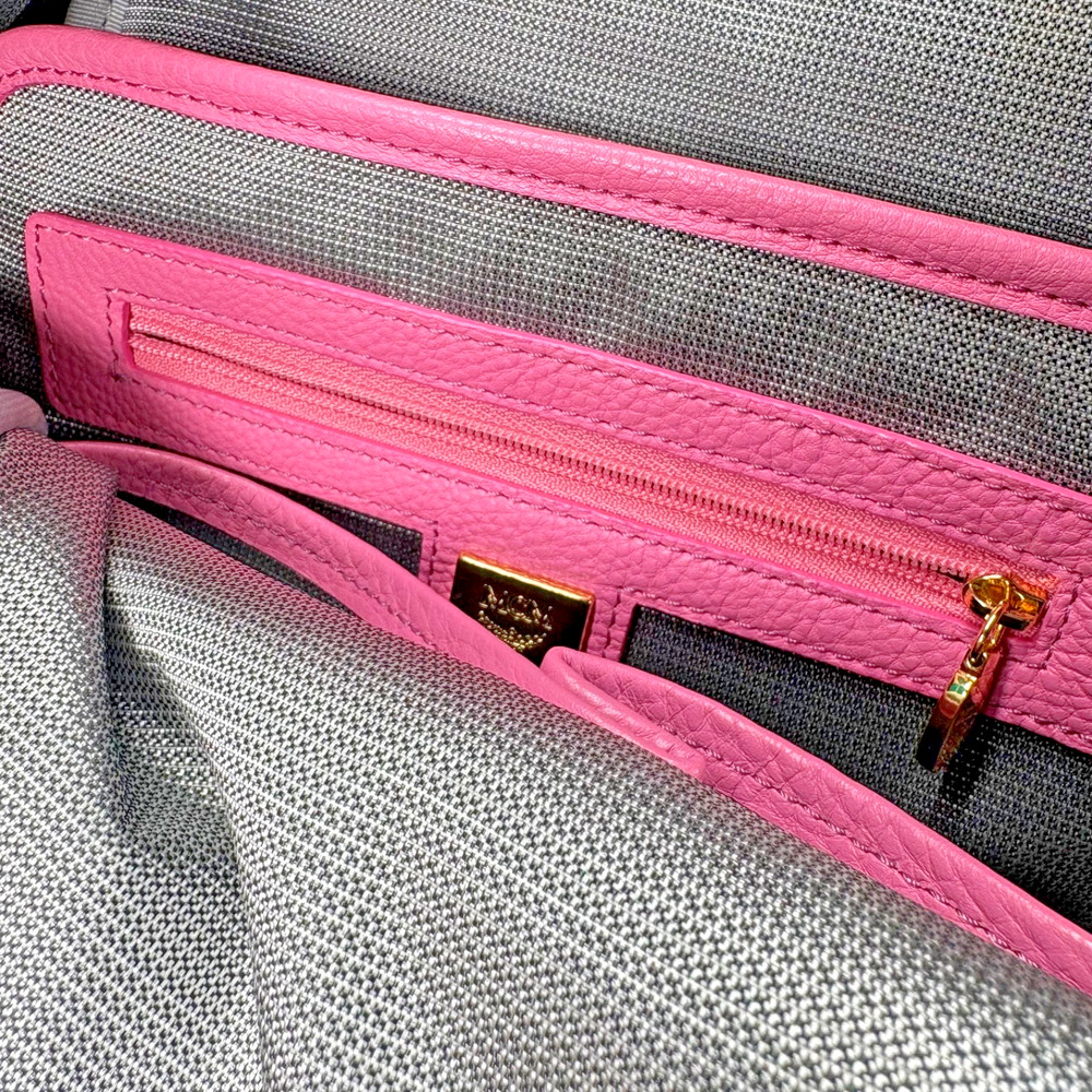 MCM Pink Monogram Gold Stud Leather Stark Backpack Laptop School Bag Comfort - Picture 13 of 16